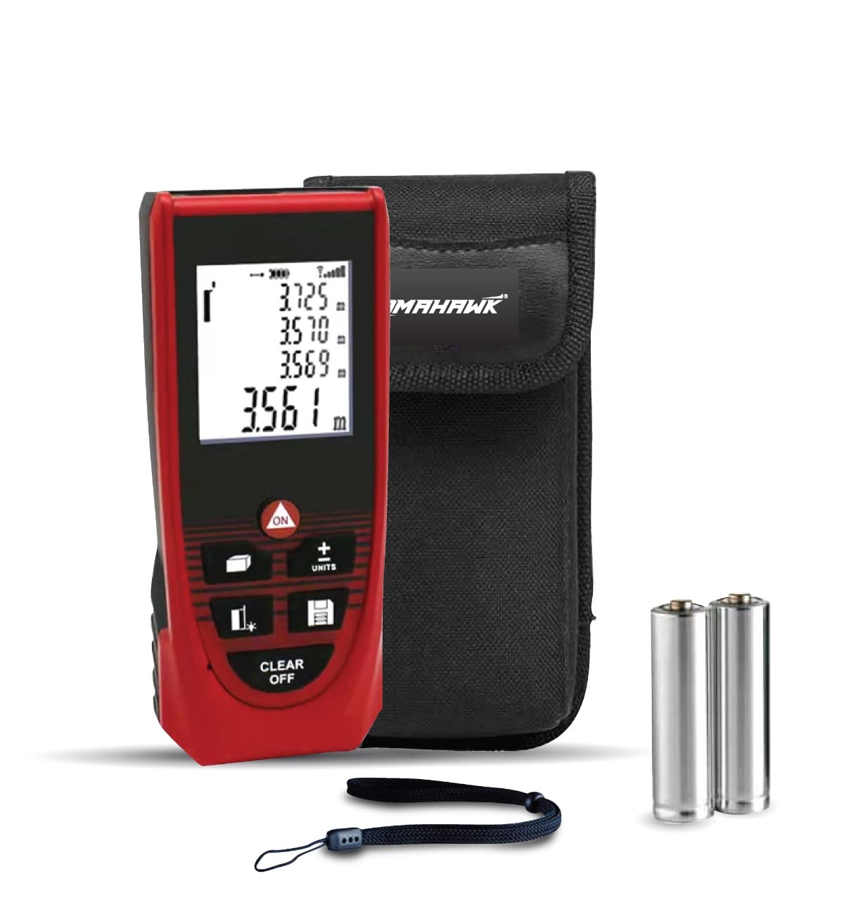 TOMAHAWK® TLM40 Laser Distance Meter Measurer- 131Ft/40M- Water & Dust Resistant (IP54)- Backlit LCD- Area and Volume- Included - Battery, Pouch and Hand Strap (Laser-Distance-Meter)