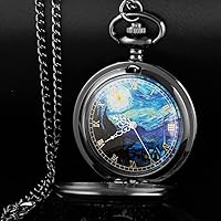 Vista 3 de Tiong Reloj de bolsillo con diseño de estrella azul hueca números romanos cuarzo con cadena regalos de cumpleaños de Navidad