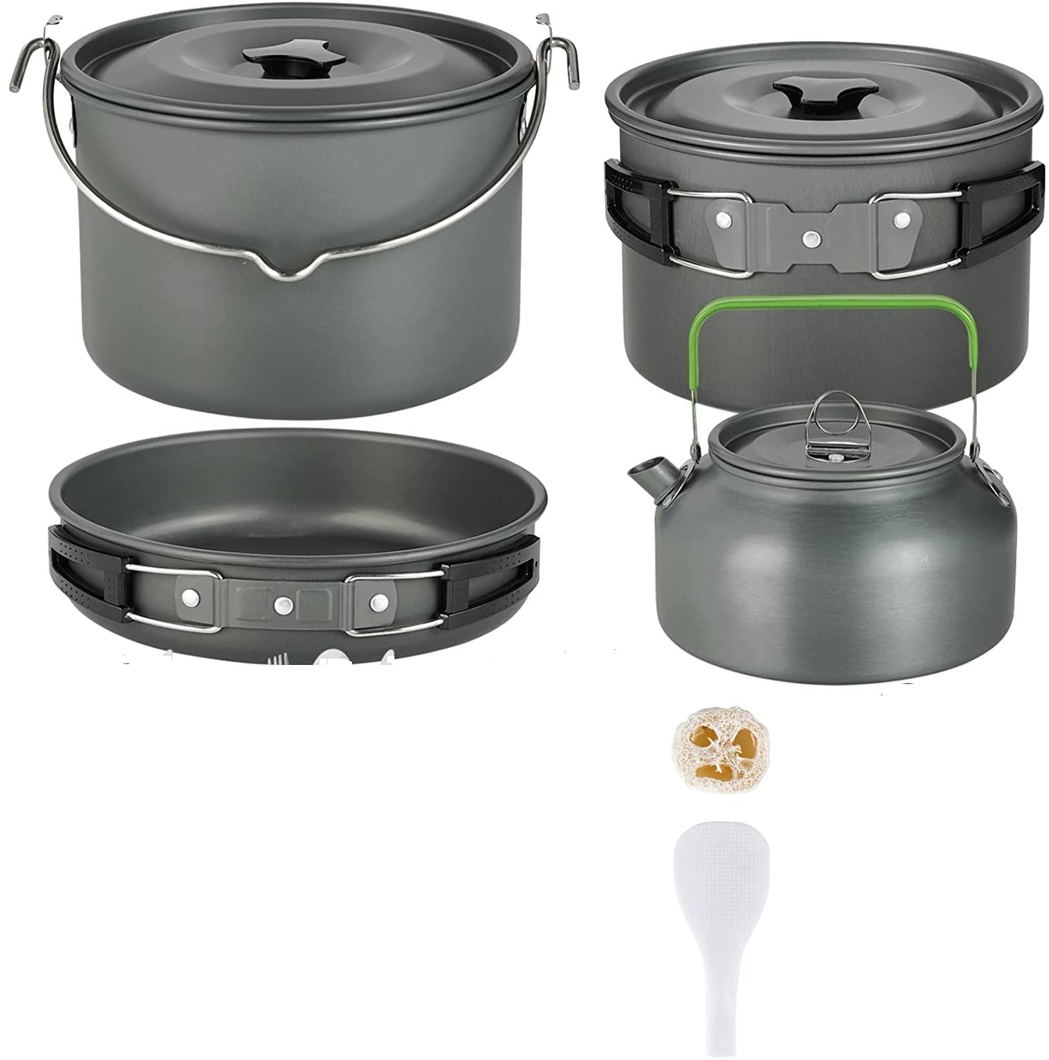 Linist Camping Cookware Mess Kit, Large Size Hanging Pot Pan Kettle with Camping Cooking Set for 6 Person for Outdoor Camping Hiking Picnic (B0C5JNW6SL) Amazon Price History, Amazon Price Tracker
