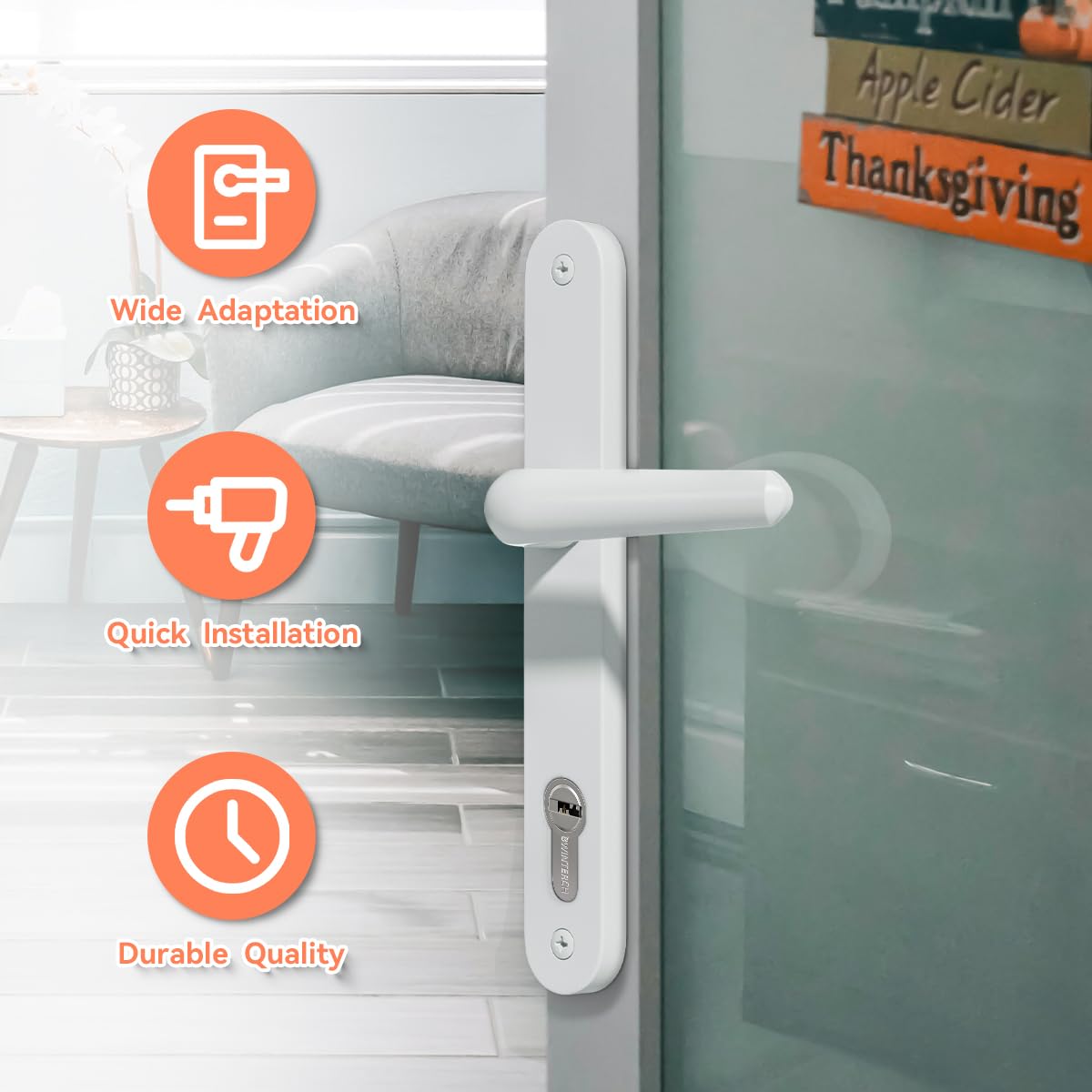 Bwintech 1 Stück Weißes Aluminium UPVC Türgriff, Hebel/Pad Inline 92mm Dornmaß, 211mm Schraubenlochabstand, 243mm Plattenlänge Vordertürgriffe für UPVC Tür