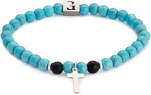 Galis Cross Bracelet - Gemstone Bracelet with Black Onyx Beads And Stainless Steel Cross Pendant is a Great Gift for Him, Bead Bracelets Made with