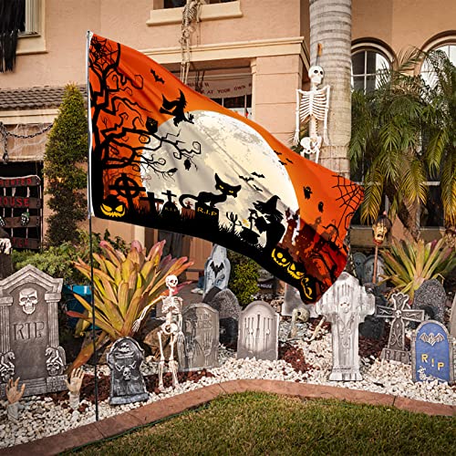 Probsin Halloween Decorations Flag 3X5 Feet Banner Double Sided Printed Party Supplies Yard Signs Home Decor Funny Hanging Poster Pumpkins Witch Cat Haunted House Orange Welcome Photo Backdrop With Brass Grommets #TOP5