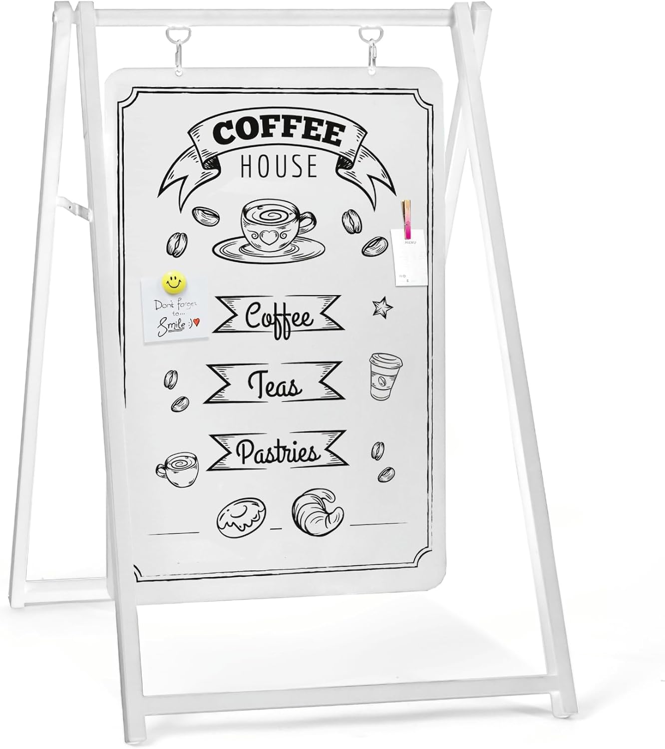 Ilyapa Modern Metal Double Sided Swinging Magnetic Dry Erase Board Sidewalk Sign - 24 X 38 inch A Frame Alternative Whiteboard Sandwich Board Message Sign