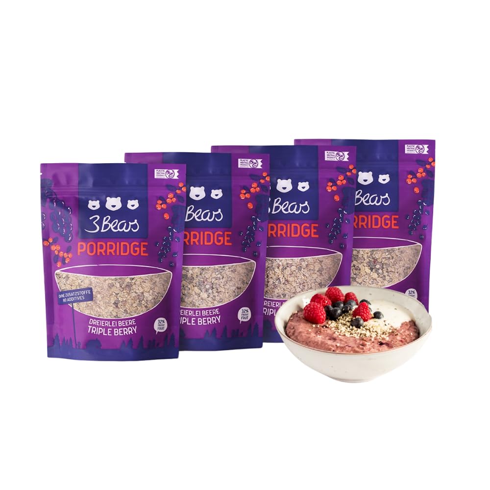 3Bears Porridge Cacao – pacchetto con 4 confezioni (4 x 400g). Con chicchi di cacao e senza zuccheri aggiuntivi. Fiocchi d’avena naturali per colazione