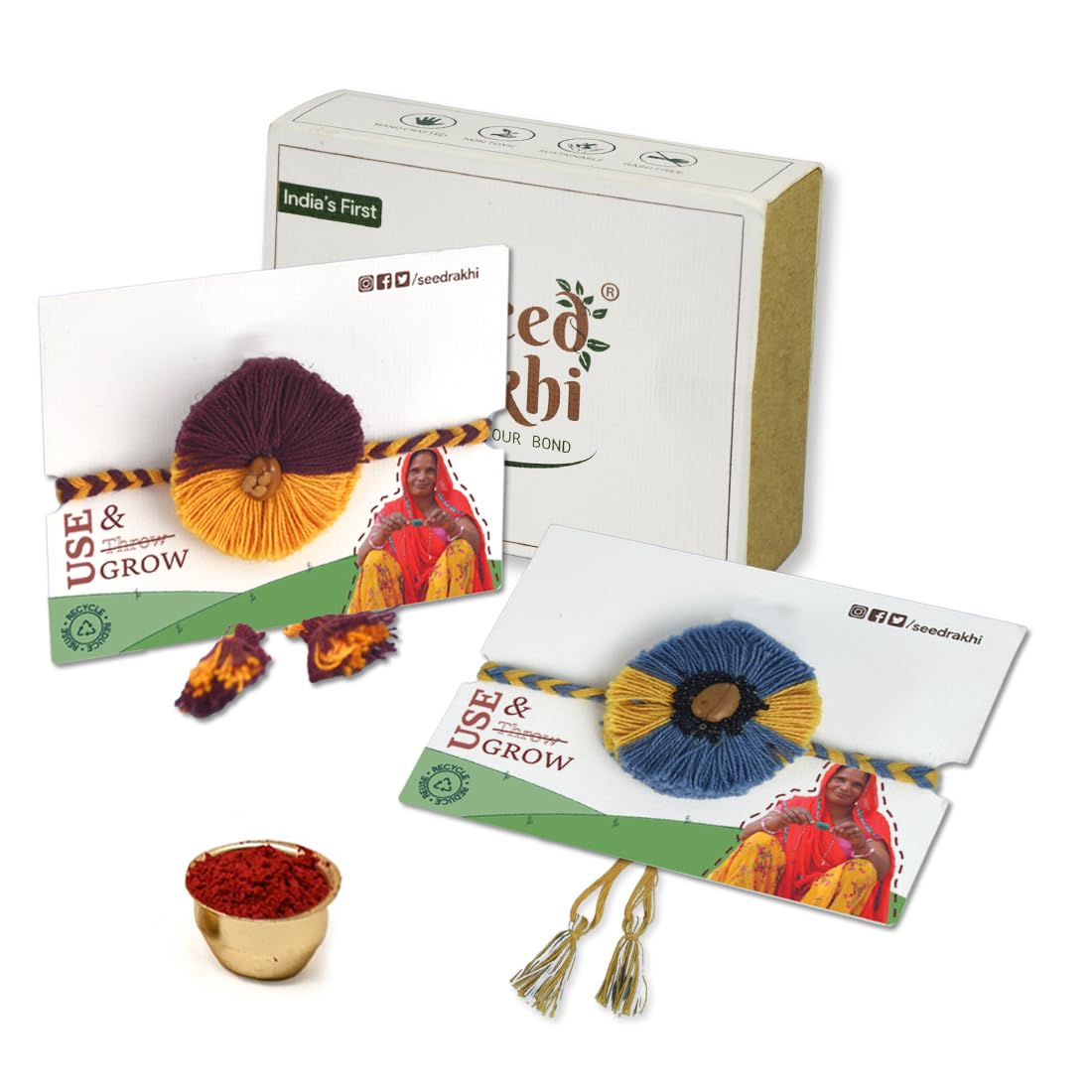 SeedRakhi for Brother Eco-Friendly Rakshabandhan Rakhi Cotton Embroidery Thread Set of 2 with Roli Pack - Designer Rakhi Gift Set Box; Natural Plantable for Brother; Sister; Kids & Sibling (B07VL8BJKC) Amazon Price History, Amazon Price Tracker