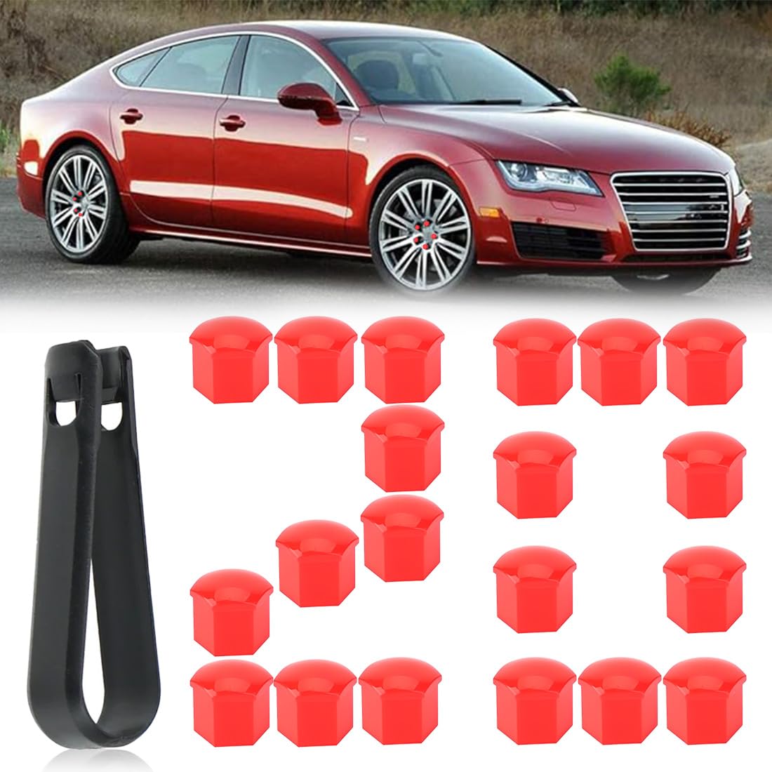 20 Pezzi Copri Dadi Ruota 17Mm Copridado Bullone Ruota Copri Dado Esagonale Per Pneumatici Con Set Di Strumenti Di Rimozione Per Auto Rosso