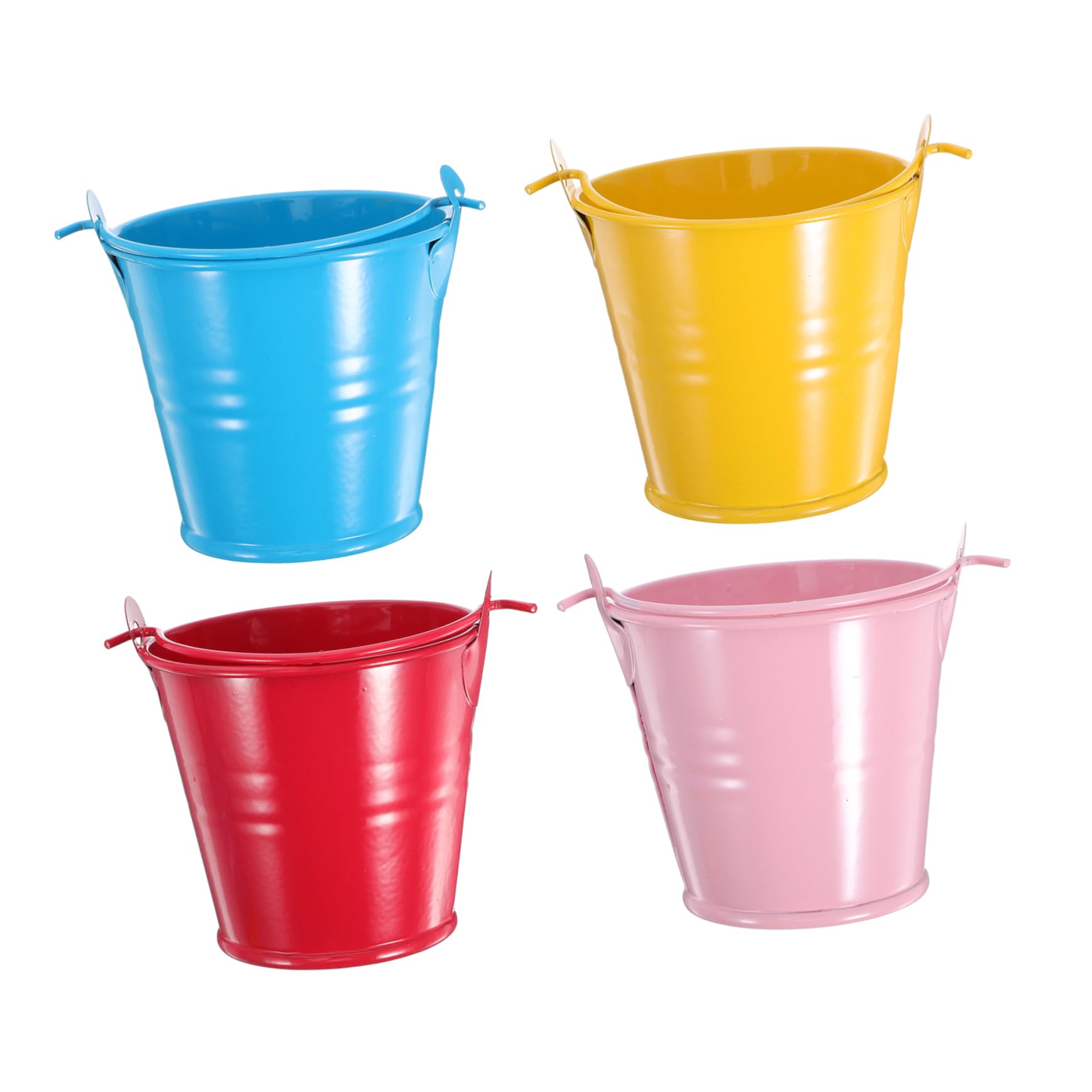 Wakauto 4pcs Mini Colorful Metal Buckets with Handle Tin Pails for Party Favors Crafts Popcorn French Fries Snacks for Outdoor Picnics and Celebrations