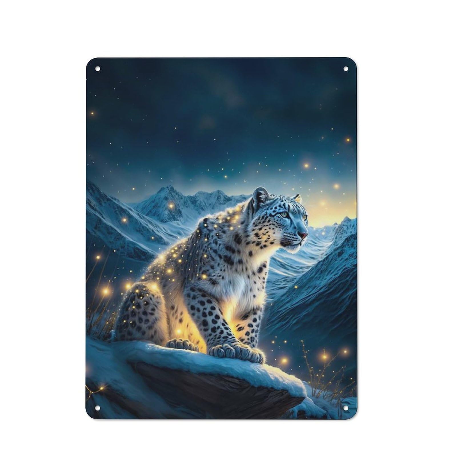 Junmoney A Snow Leopard Tin Wall Plaque 40X30cm With For Workshop Wall, Suited To Makers And Diy Enthusiasts