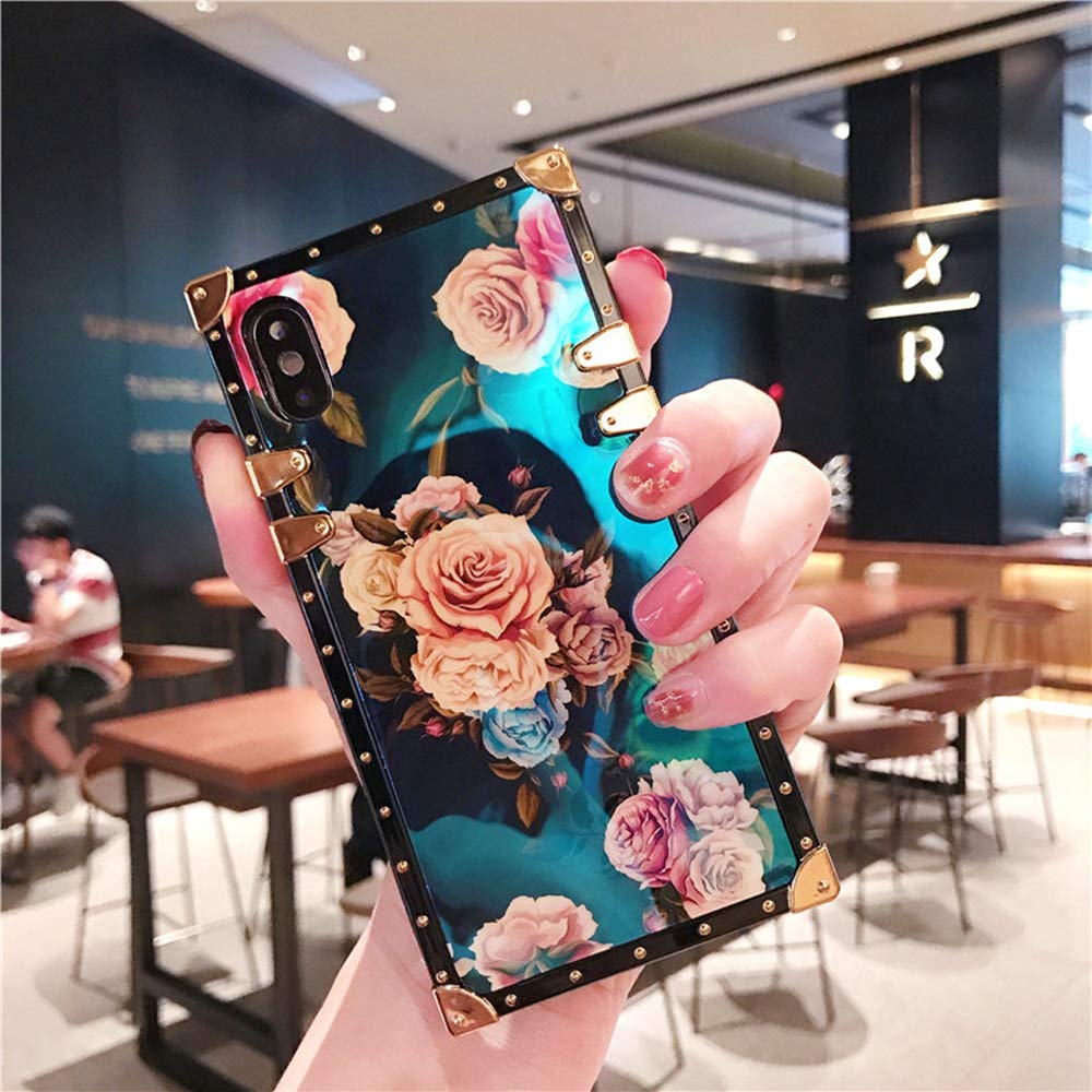 BABEMALL for iPhone 12 pro max 6.7" case, Elegant Premium Flower Retro Color Blu - ray Scratch Proof Square PU Leather Protective Corner Back Cover Case with Ring Holder Kickstand -Flower 2