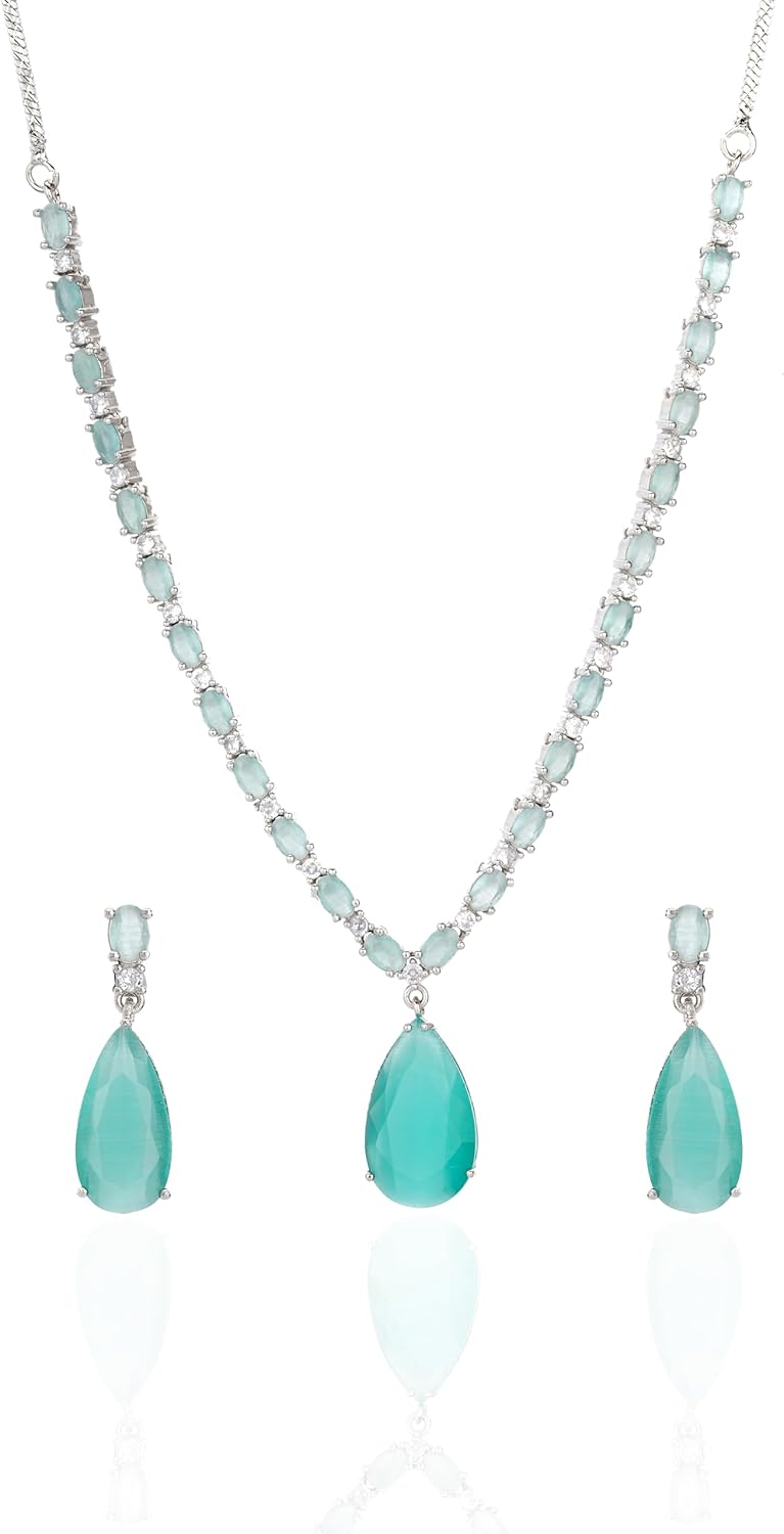 American Diamond and White Topaz Necklace Set with Teardrop Pendant and Earrings
