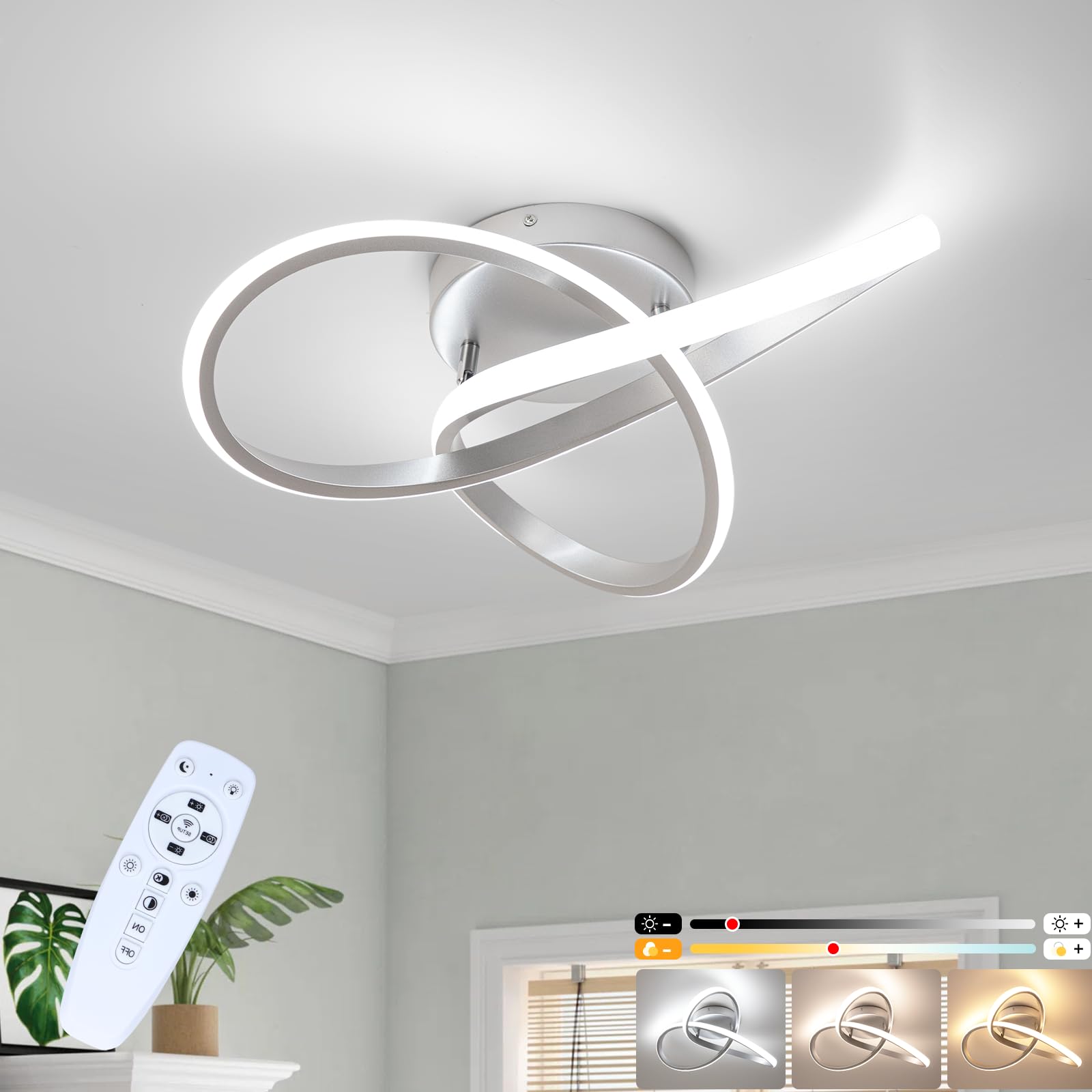 EIDISUNY Led Ceiling Light Dimmable, Modern Led Ceiling Lamp with Remote Control, Minimalist Silver-Gray Ceiling Lights for Bedroom Kitchen Living Room Dining Office Hallway - 42W, 40cm, 3000K-6000K — image 1