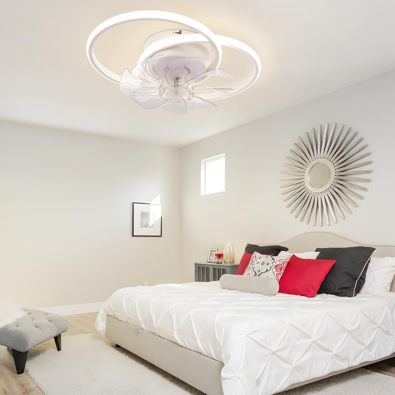 Homefire Wentylator sufitowy LED z oświetleniem – nowoczesny cichy wentylator sufitowy o mocy 36W z pilotem 3 temperaturami barwowymi i 6 prędkościami wentylacyjna do jadalni i pokoju dziecięcego
