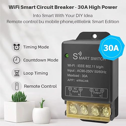 Miniatura 2 de Ewelink - Interruptor inteligente WiFi de alta potencia de 30 A, 110 V120 V240 V, control remoto por aplicación con temporizador, modo inalámbrico