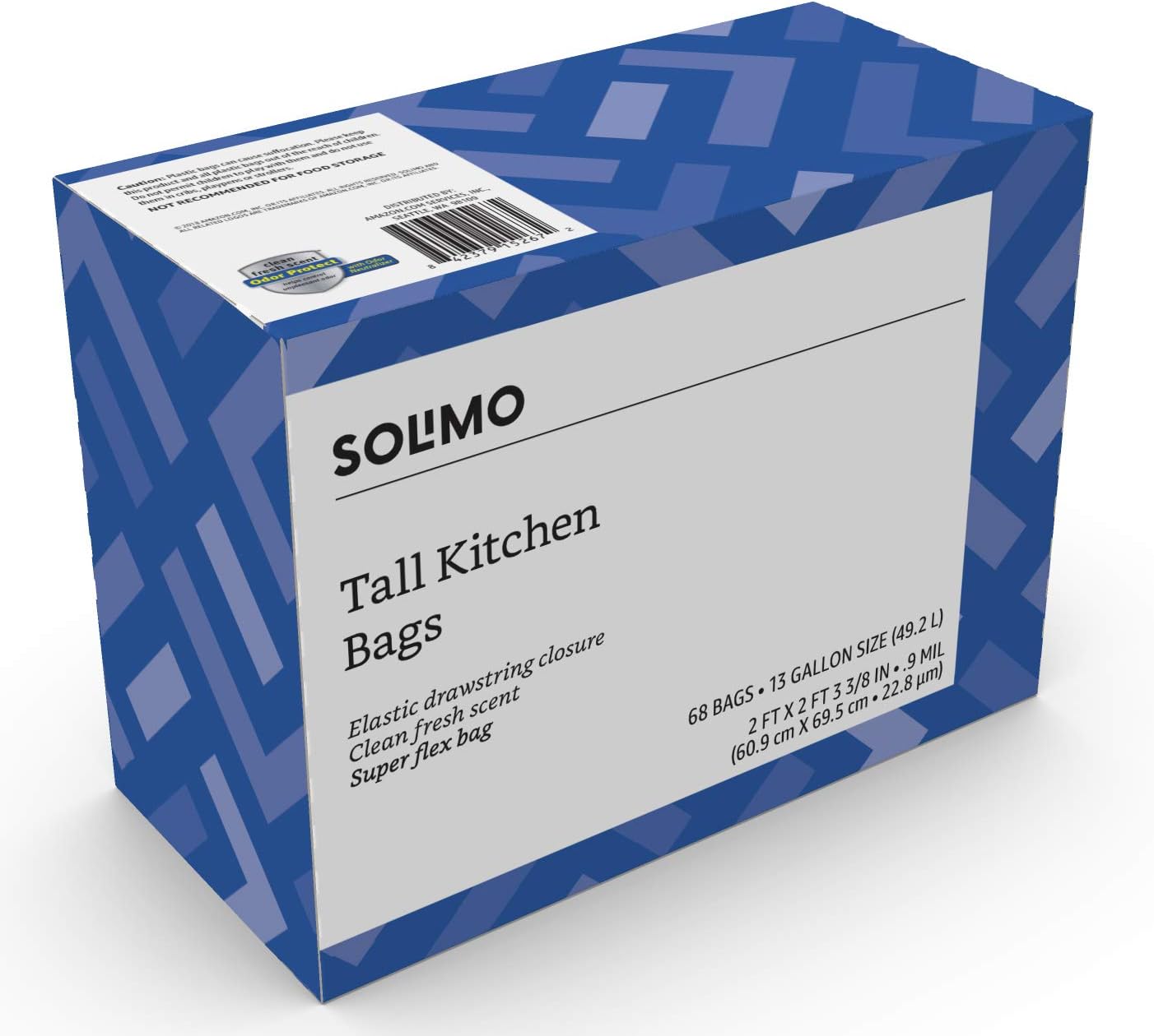 Amazon Brand - Solimo Super Flex Tall Kitchen Trash Bags, Clean Fresh Scent, 68 Count (Pack of 1)