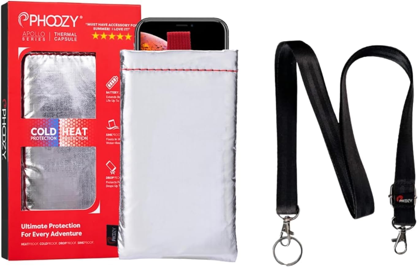 PHOOZY Apollo Thermal Phone Case Silver Large | Insulated Phone Pouch Extends Battery Life 3X in Freezing Weather with Cross Body Strap