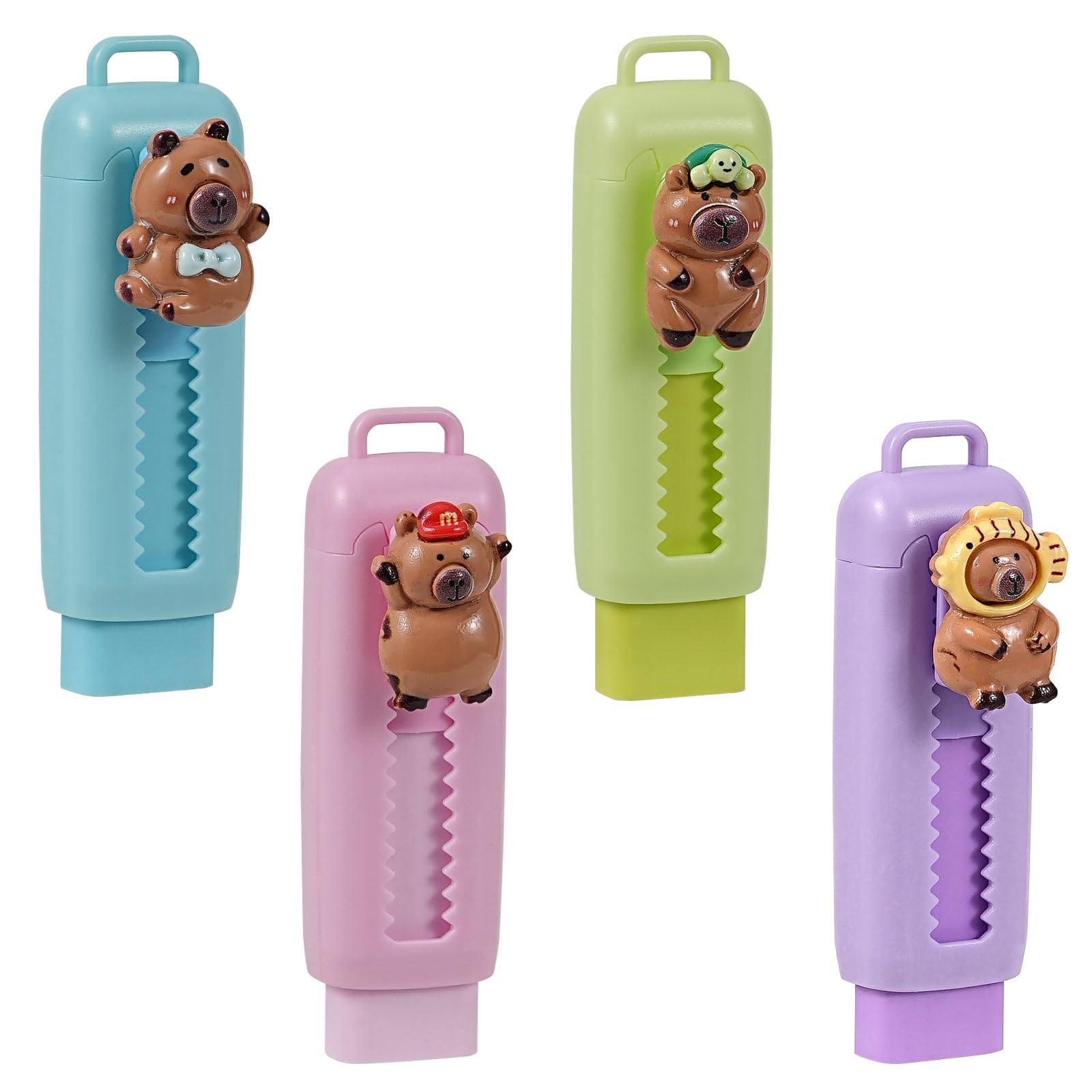 4pcs Retractable Capybara Rubbers, Cute Animal Eraser, Capybara Stationery, Sliding Push Pull Eraser