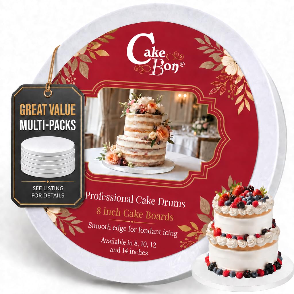 Cakebon Cake Boards 8" White Round Cake Drums 1/2" Thick Smooth Edge 6Pack