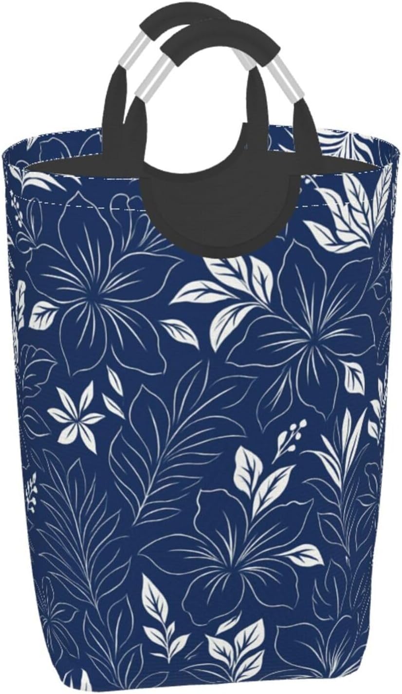 50l Laundry Basket Hibiscus Floral Pattern Waterproof Laundry Hamper Foldable Clothes Laundry Bag With Handles