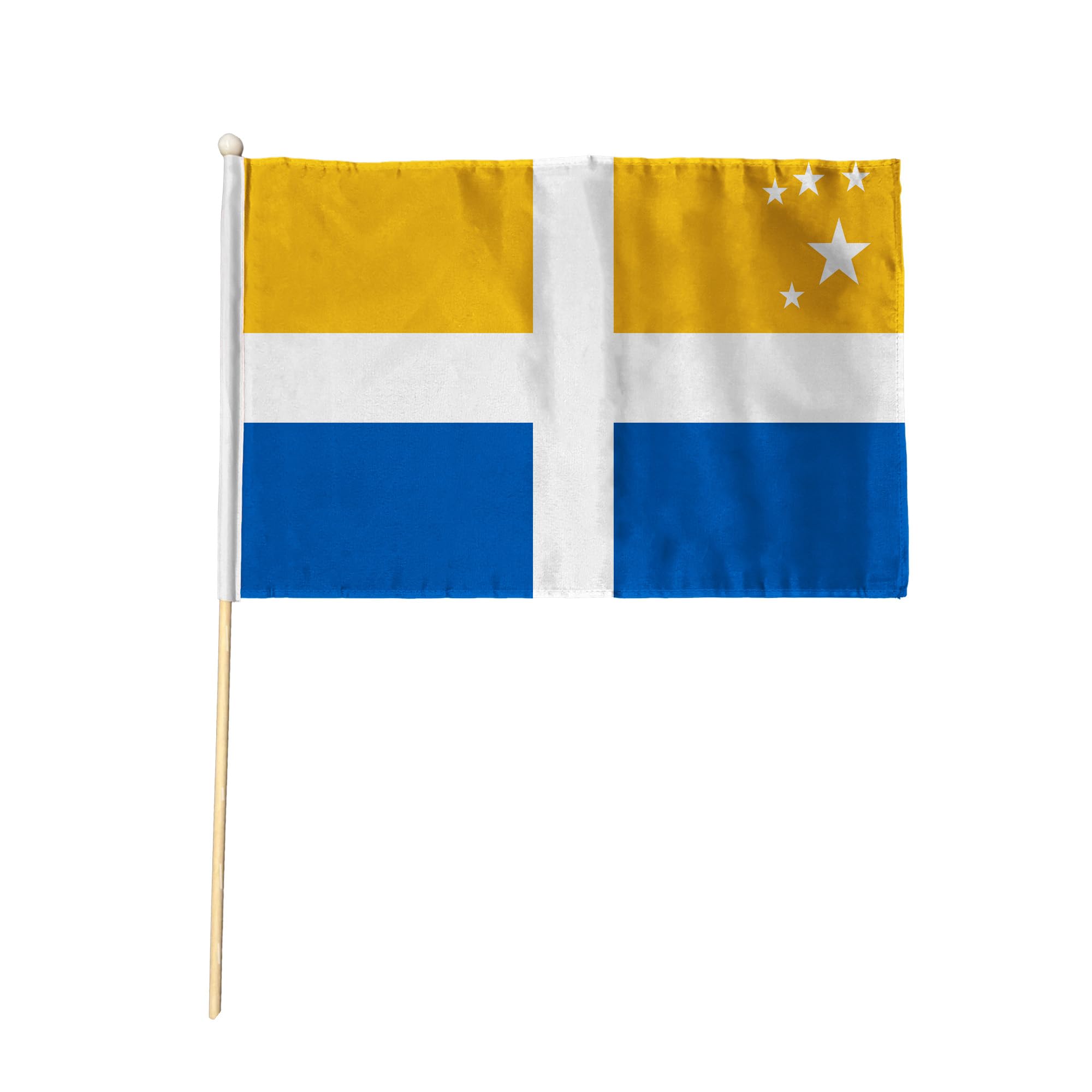Flagtex Scilly Isles Pack of 12 Hand Waving Flag (18x12 Inch Large) - Premium Wooden Stick Hand Flag Big Size Natural Wood Pole English Islands White Blue Cross Cornwall Flag