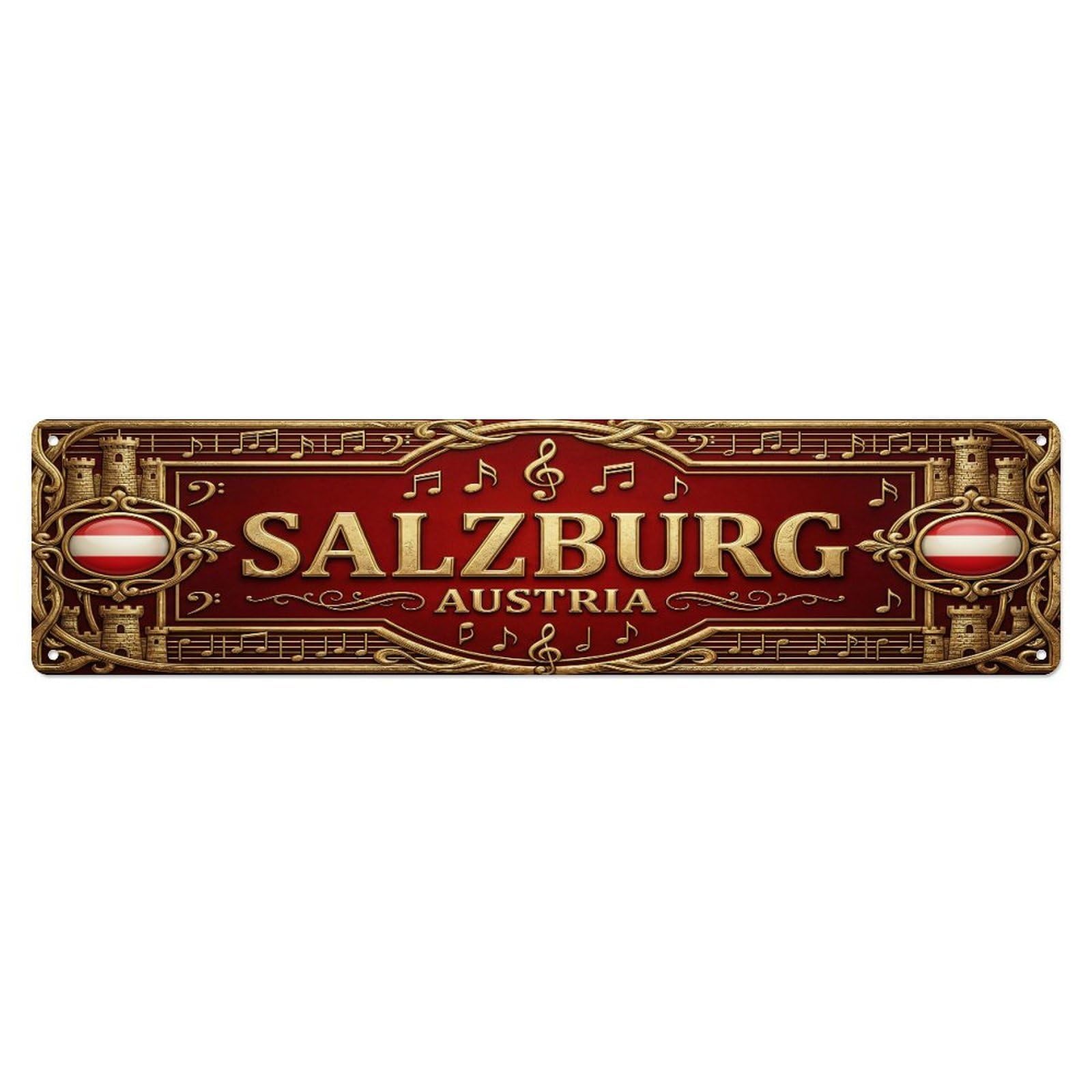Cmhok Vintage Style Vintage Salzburg Austria Flag Pattern Metal Tin Sign Wall Decor For Cafe, Club, Garden Metal Poster 4X16inch