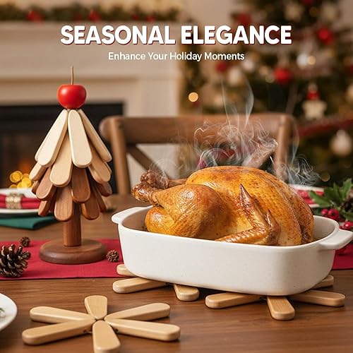 Miniatura 6 de Salvamanteles de árbol de madera natural para platos calientes, juego de 2026, salvamanteles plegables mejorados para platos calientes, juego de