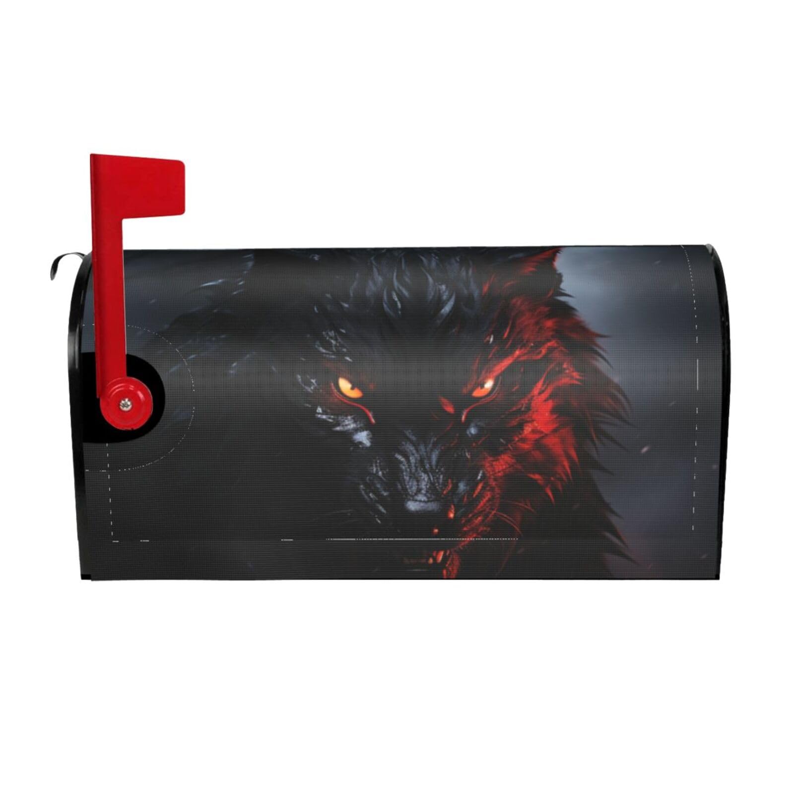 Big Black Wolf with red Eyes Mailbox Covers Magnetic Wraps Post Letter Box Cover Garden Home Decor 25.5x21 in