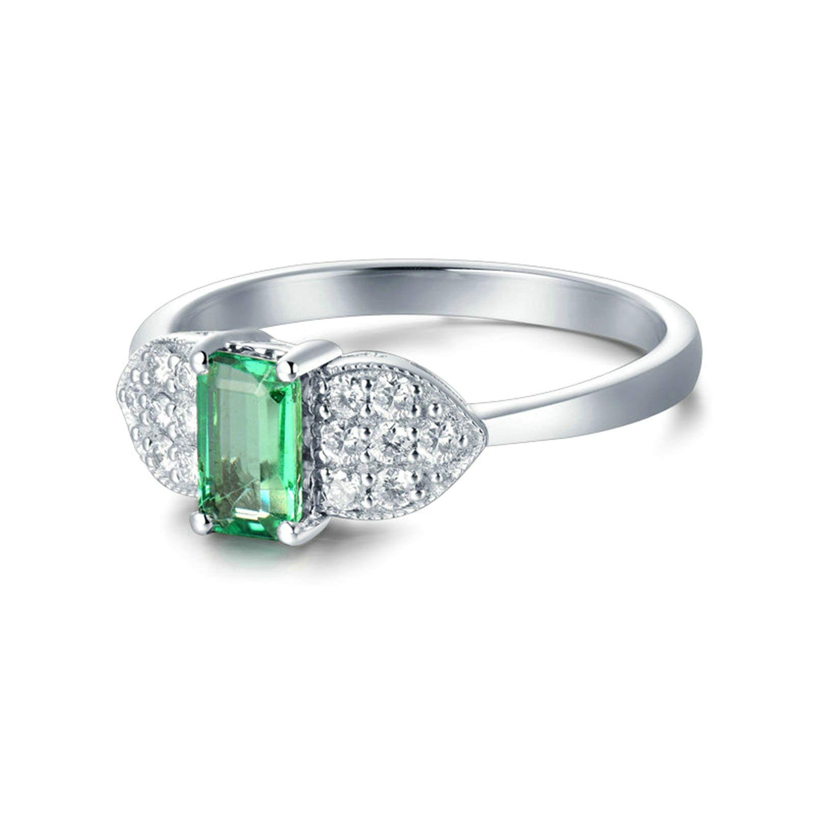 Anillos de compromiso de platino para mujer, anillo de aniversario con hoja de esmeralda de 1 quilate y moissanita de 0,3 quilates, tamaño H 1/2-V 1/2