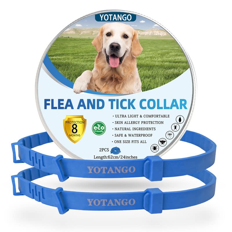 Collares Antiparasitario para Perros, Collar Antipulgas Perros, Impermeable Collar de Pulgas y Garrapatas para Perro Ajustable con 8 Meses de Protección Natural para Perros Cachorros Grandes-Azul