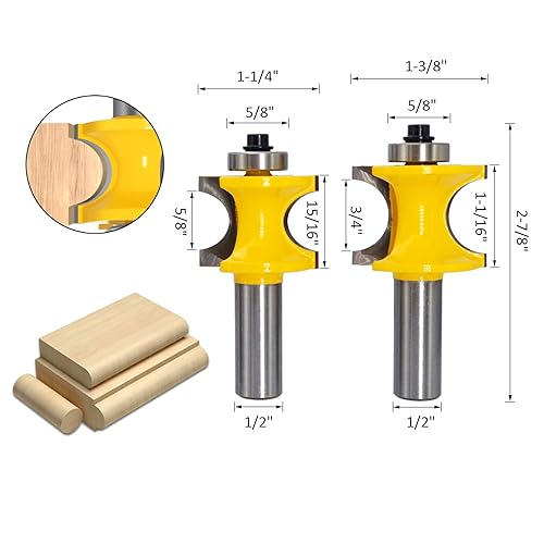 Miniatura 3 de Wolfride - Juego de brocas para enrutador Bullnose, vástago de 12 pulgada, 5 brocas semicirculares  Diámetro 14 pulgadas 38 pulgadas 12 pulgadas 58