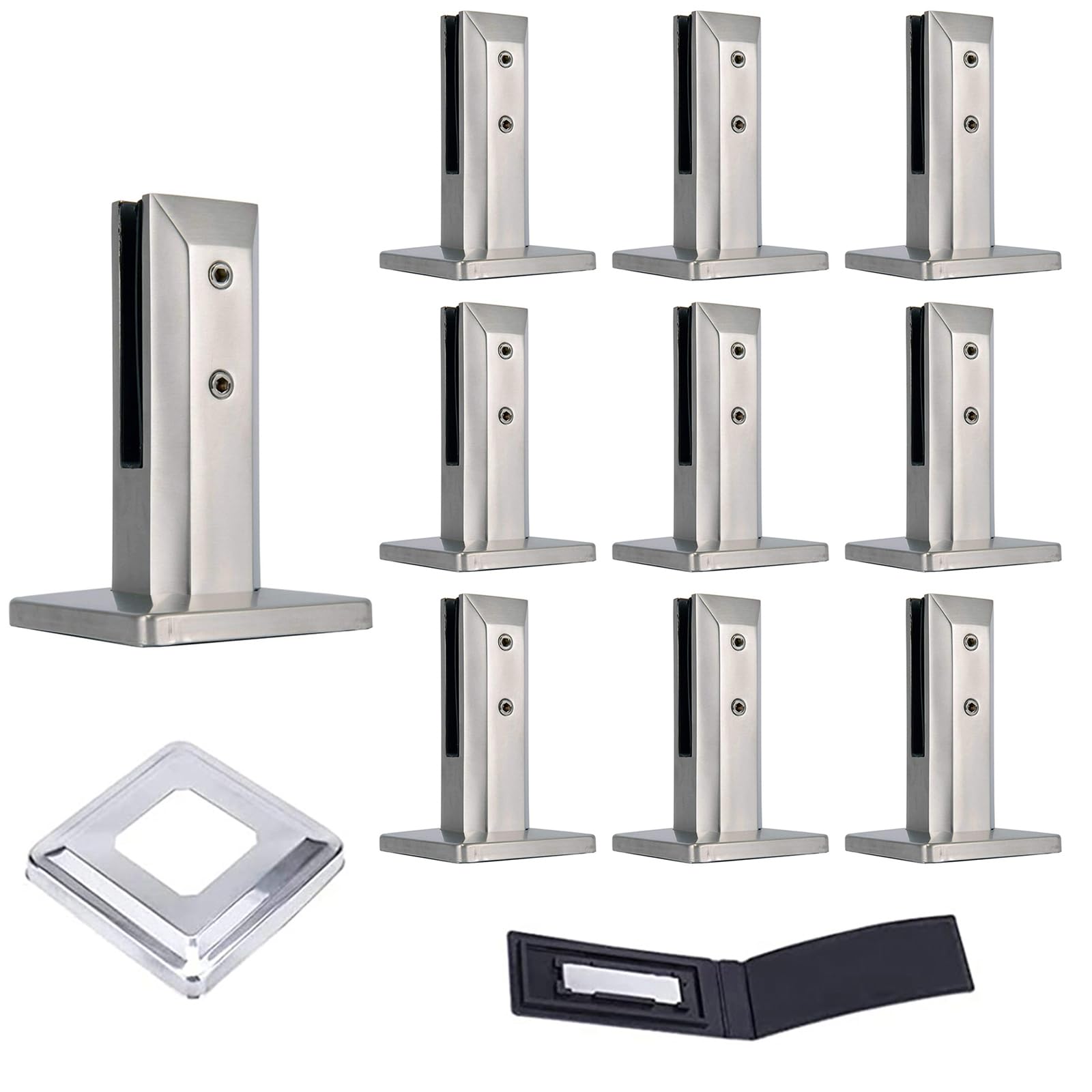 Morsetti quadrati in acciaio inossidabile 304 per recinzione della piscina, confezione da 10 clip in vetro per 10 vetri da 14 mm, ideali per balaustra, scale, giardino, balcone.