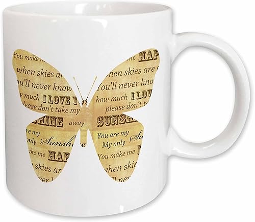 3dRose You are my sunshine - Taza de cerámica inspiradora de mariposa, 11 onzas, color blanco