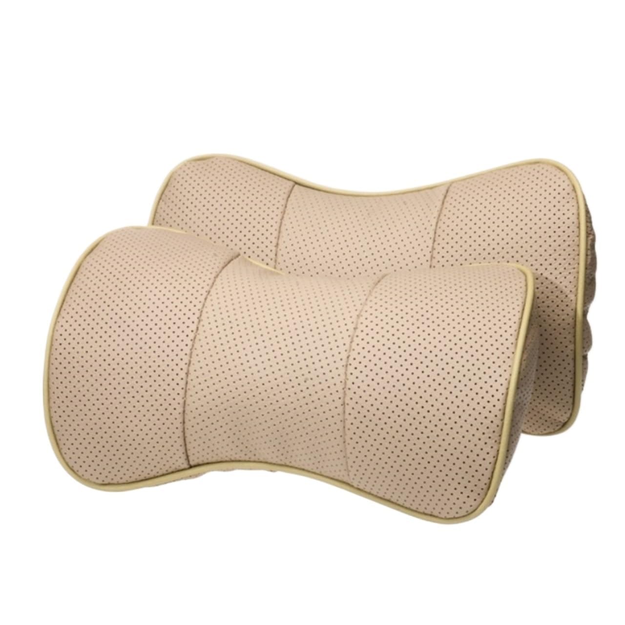 2 cojines for reposacabezas de asiento de coche, almohada de viaje, cojín ortopédico for el cuello, de fibra de cuero, que alivia el dolor de cuello y la sensación de conducción.(Beige)