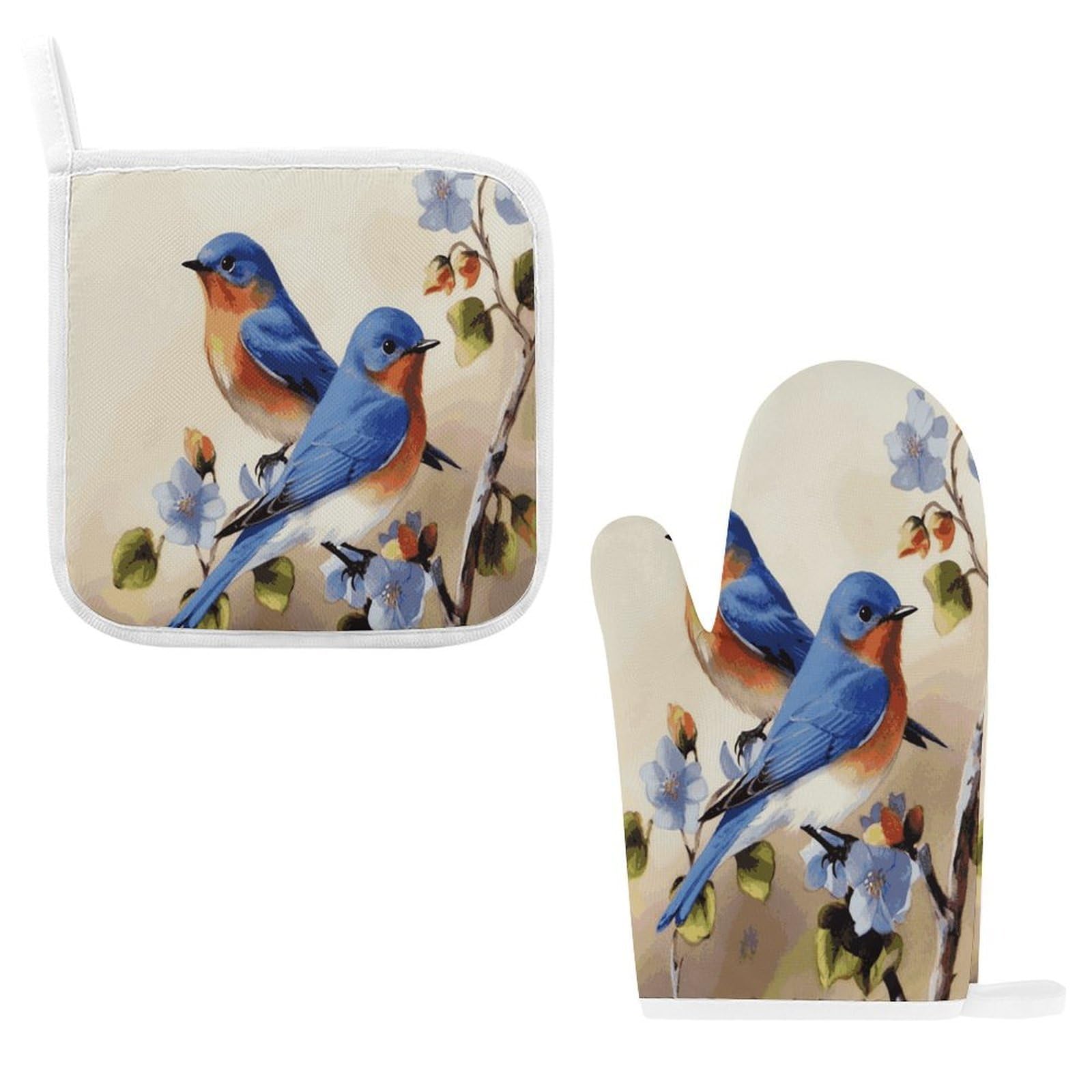 Btcowzrv Style Happy Bluebirds Oven Mitts And Pot Holders 2Pcs Set