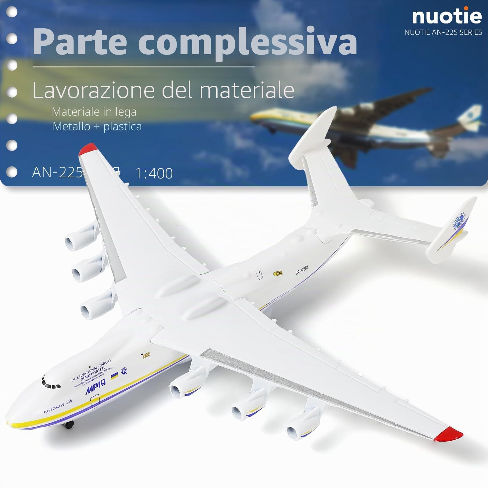 NUOTIE Antonov AN-225 Mriya 1/400 - Modellino di aeromobile in metallo pressofuso con supporto, per collezioni o regalo(Pittura Ucraina)