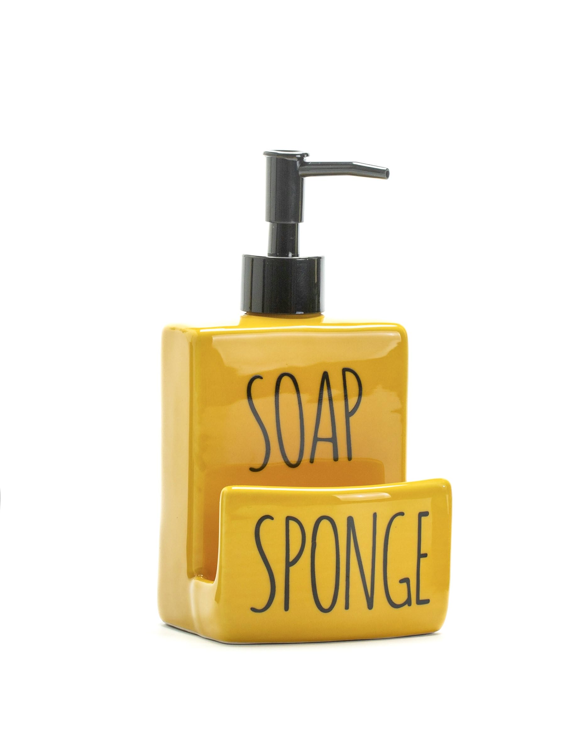 Ceramic soap Dispenser with Sponge Holder for Kitchen Sink Bathroom Counter top Storage and Organization (Yellow)
