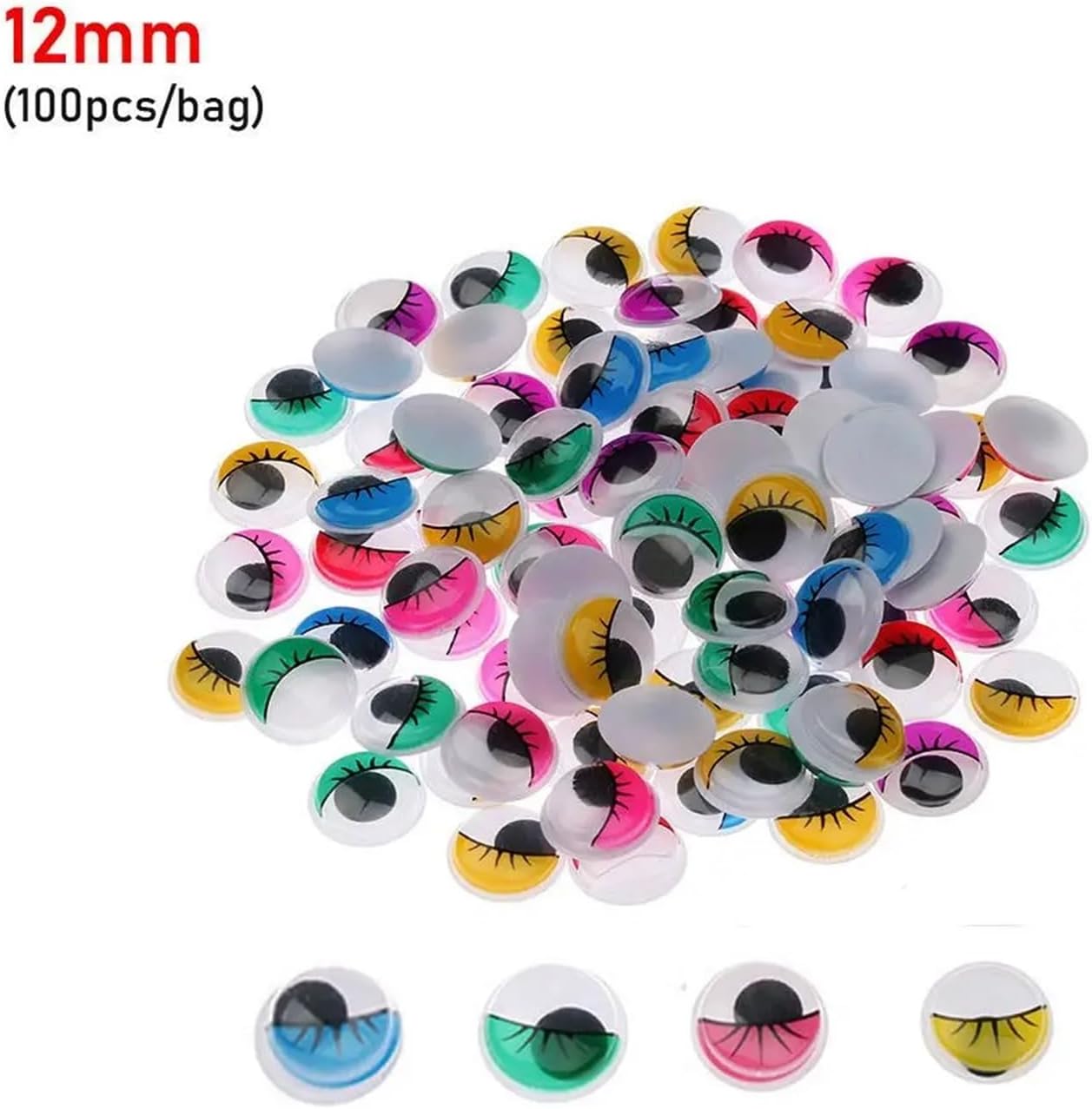 Googly Eyes 300pc Colorful Wiggle Eye Round Moving Wiggly Googly Eyes 6/8/10mm for Toy Garment Dolls Parts DIY Crafts Accessories(12mm)
