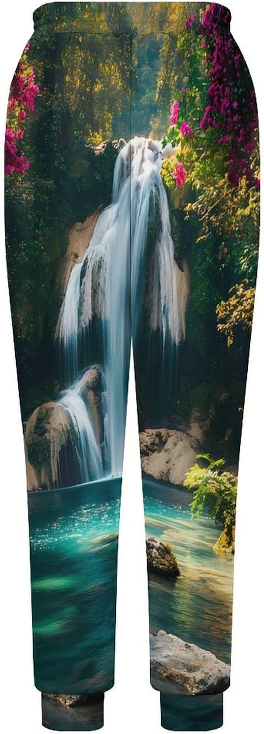 Waterfall in Tropical Rainforest Men's Pants Athletic Workout Sweatpants Jogger Casual Pant for Sports Home