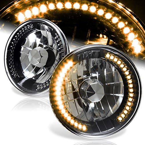 6017 H6024 Replacement 7" Round Black Housing Clear Lens Sealed Beam Chrome Reflector LED Headlight 2PCS (Blue)