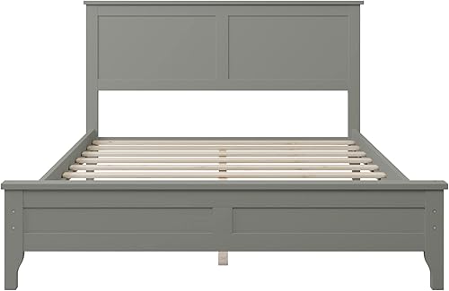 Miniatura 4 de LZ LEISURE ZONE Cama de plataforma de tamaño matrimonial, marco de cama moderno de madera maciza, no necesita somier, color gris