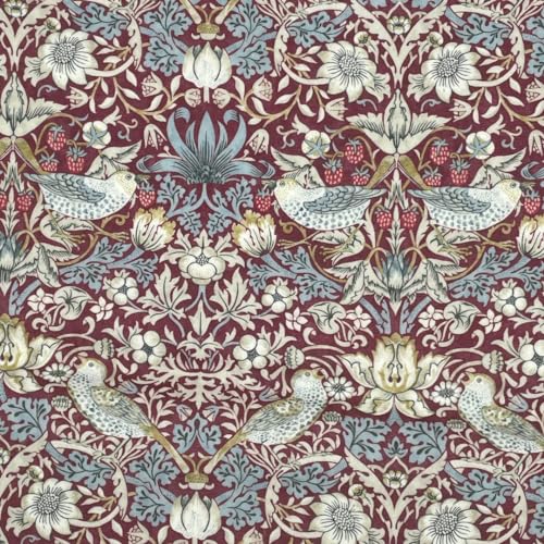 Oilcloth PVC Table Cloth - William Morris Oilcloth, Strawberry Thief & Willow Bough Matte Finish Wipe Clean Table Cloth (Strawberry Thief in Red, 132cm Diameter Round)