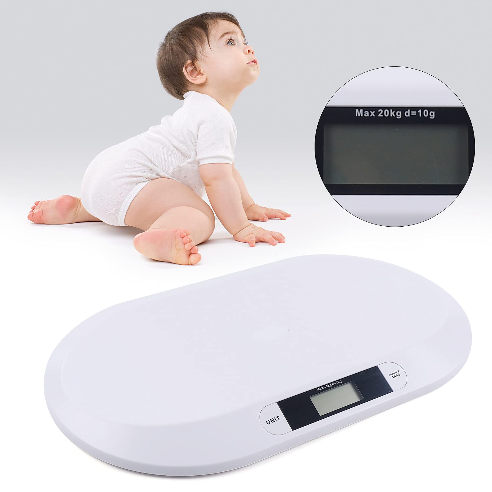 Báscula de bebé, báscula digital de bebé, con pantalla LCD, báscula de animales multiusos, portátil, adecuada para pesar objetos menos de 20 kg, es adecuada para pesar bebés, conejos, gatos, perros