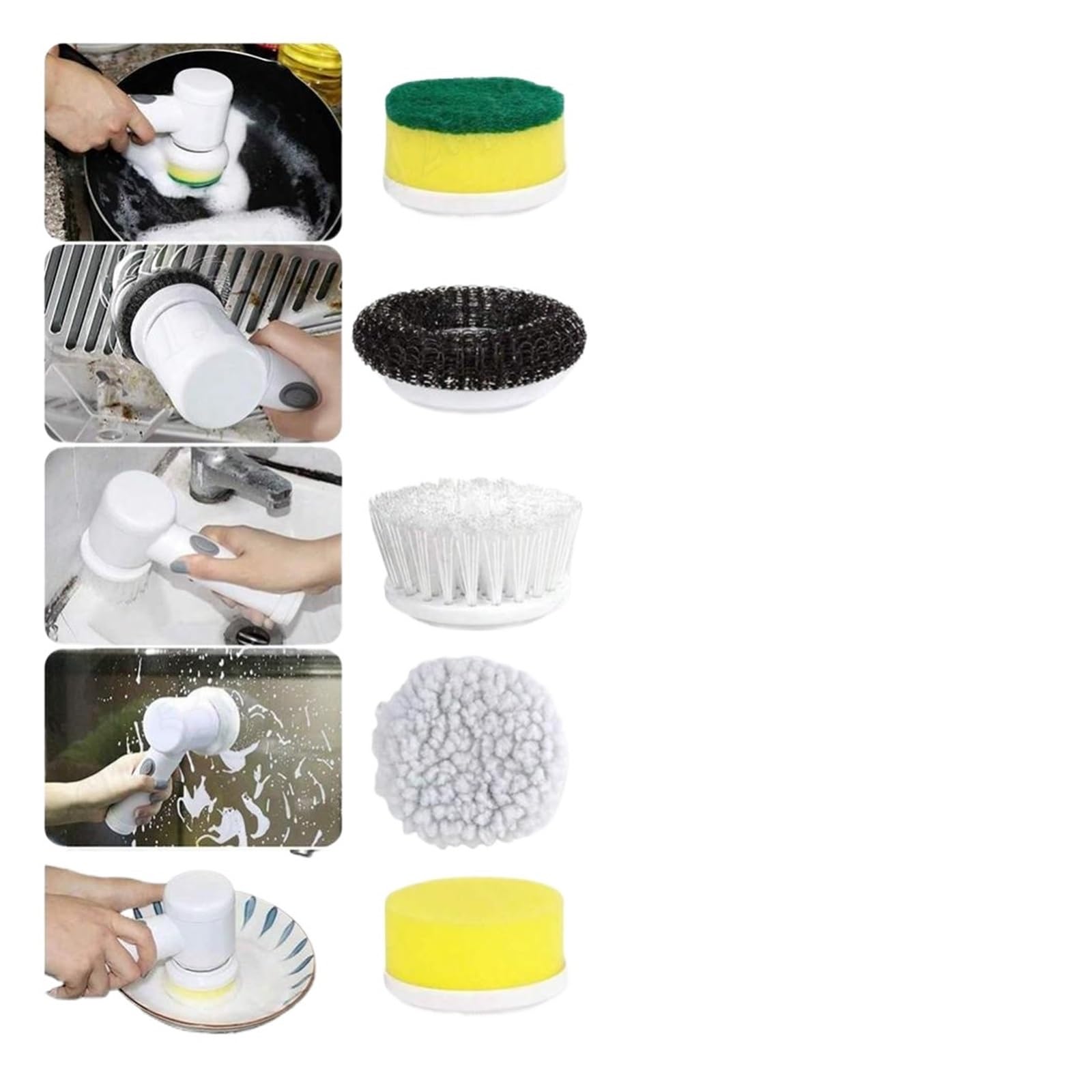 Fregadora giratoria eléctrica, cepillo de limpieza for baño, fregadora eléctrica con 5 cabezales de cepillo reemplazables, cepillo de limpieza eléctrico Compatible con cocina