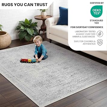 Livabliss Vicky Marrakech Vintage Area Rug for Living Room 160x216 cm, Bedroom - Scandi Neutral Rugs, Traditional Patterned Boho Style, Natural Easy Care Pile - Large Rug, Grey and Cream