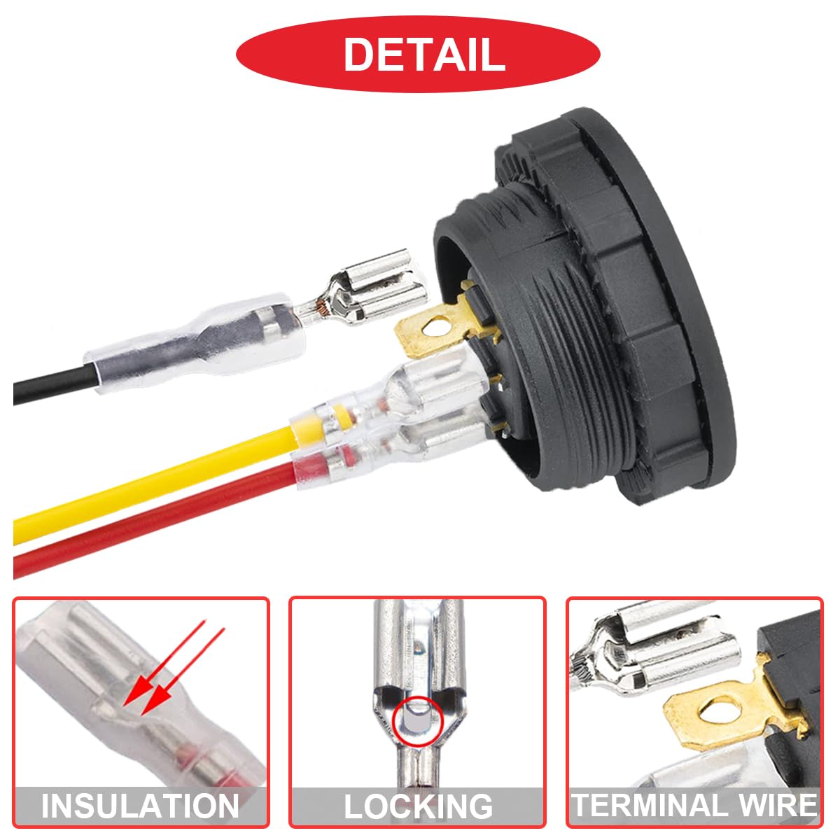 1 czerwony przełącznik kołyskowy LED DC 20A 12V/10 A 24V 3-pinowy z przewodem LED SPST Podświetlany przełącznik kołyskowy z zablokowanymi przewodami zacisków do samochodu