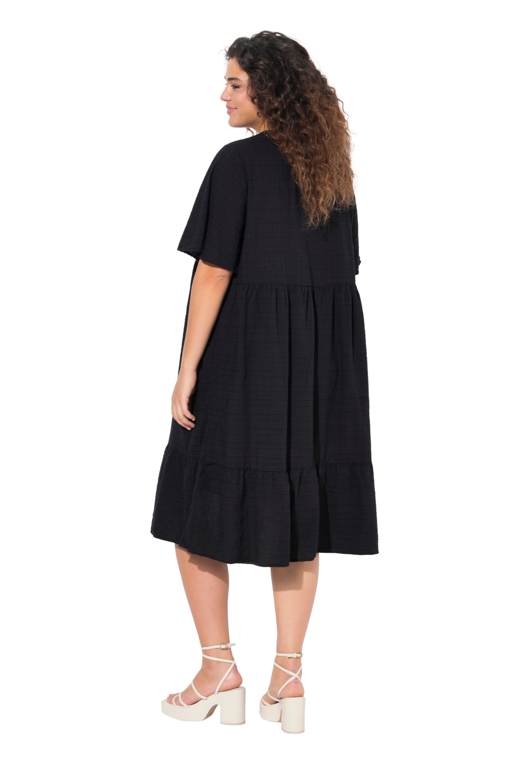 Ulla Popken Robe à Volants avec col en V pour Femme