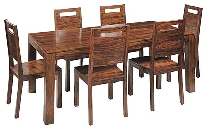 Krishna Wood Decor Sheesham Wood Dining Table 6 Seater | Wooden Dinning Room Furniture | 6 Chairs & Rectngle Table | Provincial Teak Finish