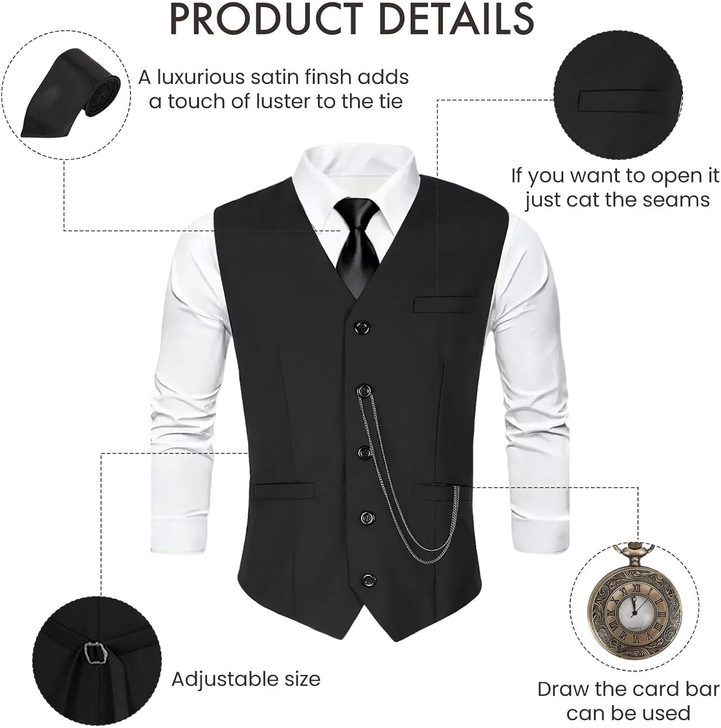 1920s Mens Costume Gatsby Gangster Costume Roaring 20s Costumes for Men 1920s Mens Outfits Accessories Set Halloween - Image 3