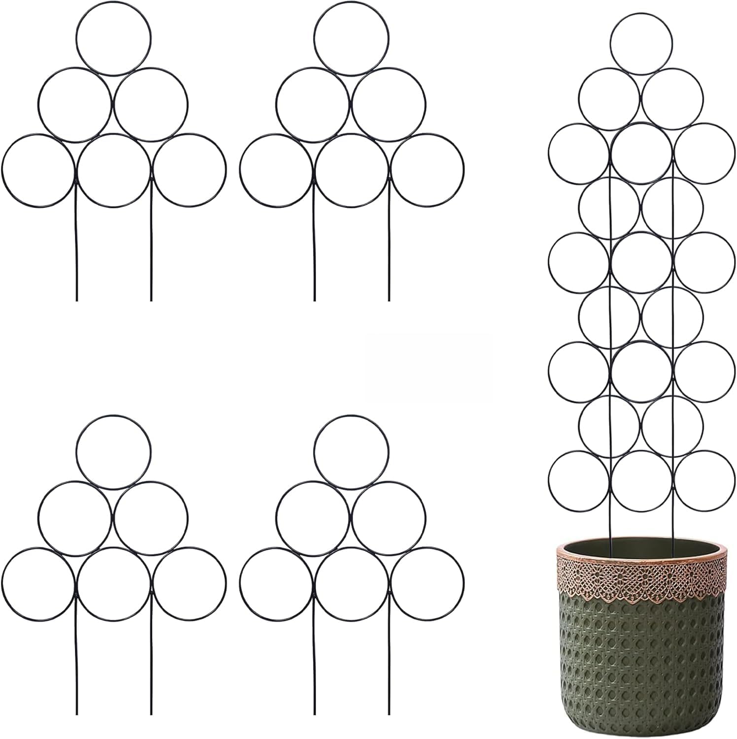 4 Pack 40cm Indoor Plant Trellis Metal Wire Stackable Potted Plant Support Small Garden Trellis for Climbing Plants Monstera Ivy Pothos Vines