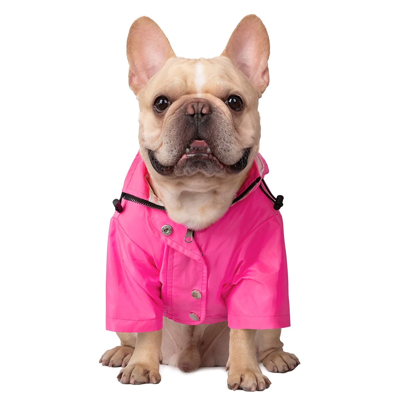 HDE Hunde-Regenmantel, doppellagig, mit Reißverschluss, Regenjacke mit Kapuze für kleine bis große Hunde, Rosa, Größe S