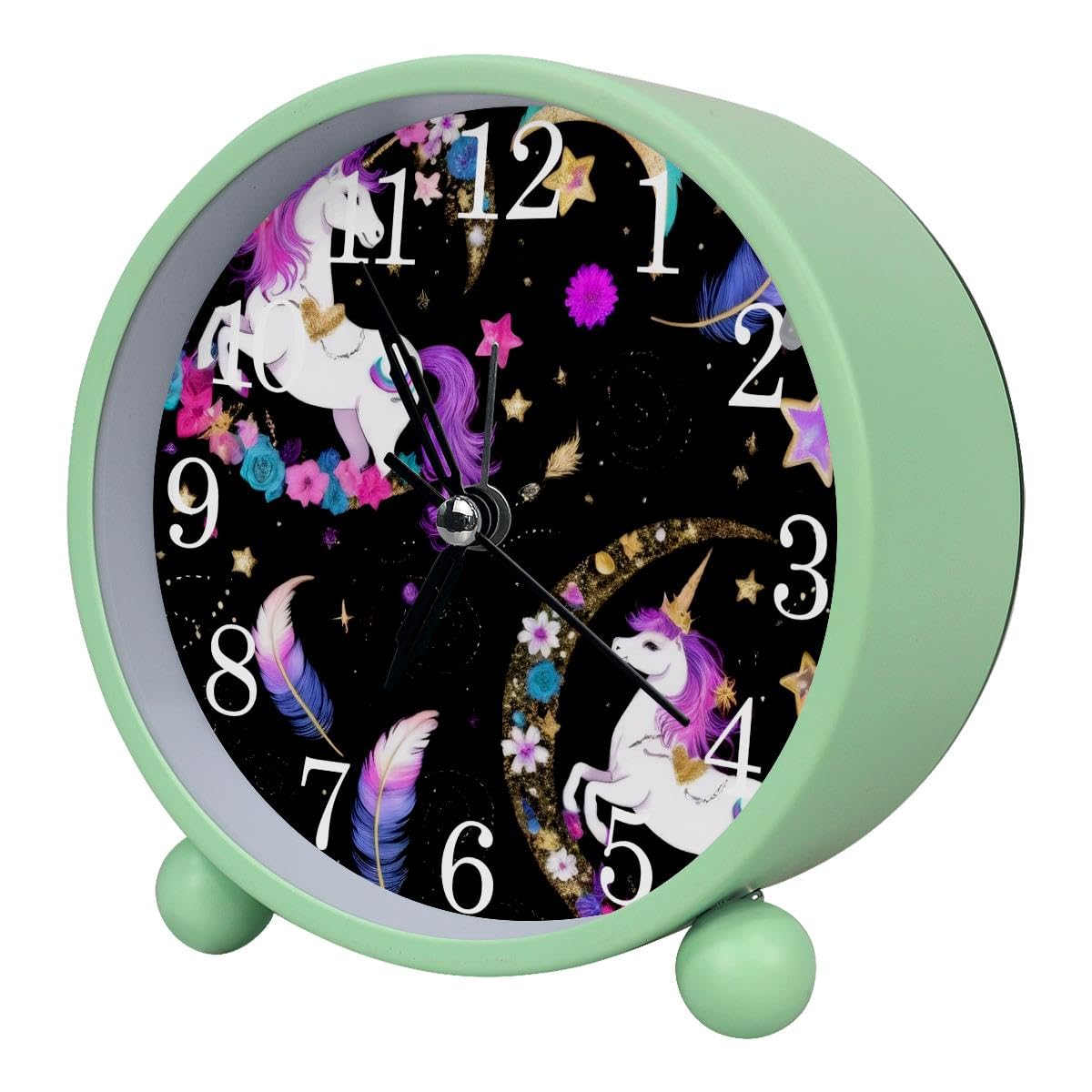 Luoweisi Alarm Clock Feathers Horse, Silent Non-Ticking with Night Light
